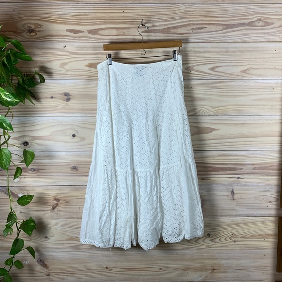 Persaman New York Dresses & Skirts - Persaman‎ New York Skirt Womens 10 White Eyelet Cotton Tiered Midi A-Line Boho